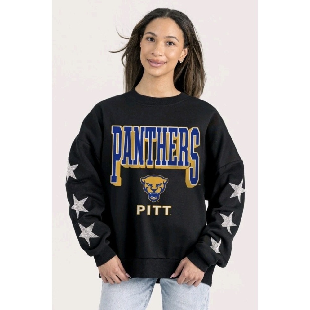 NEW Gameday Couture PITTSBURGH PANTHERS PURE VICTORY EMBELLISHED STAR CREWNECK S